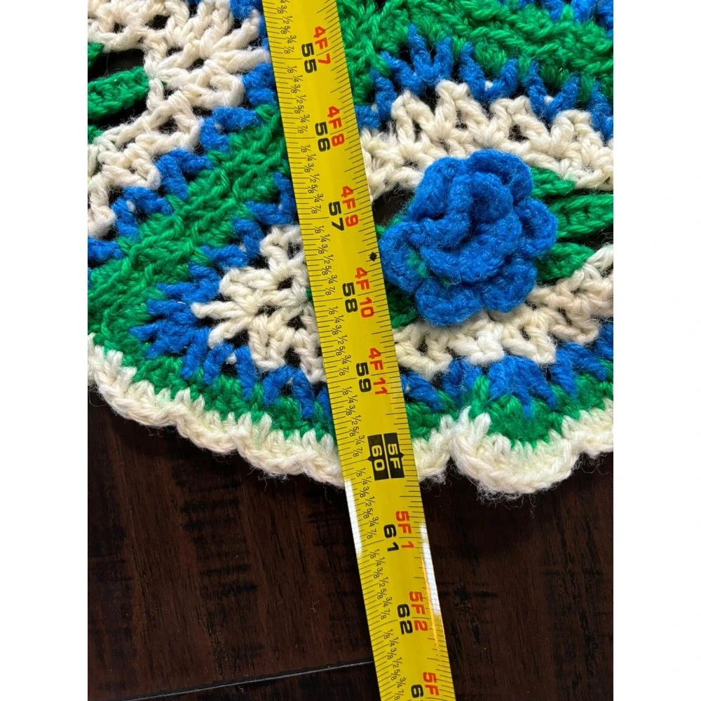 Handmade Knit Blanket Blue Green Diamond Rose Afghan Throw 60 x 50 READ